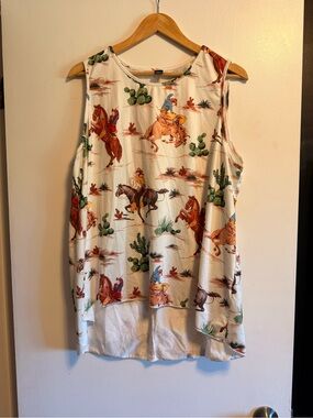 SHEIN Cream Western Print Sleeveless Tunic with Multicolor Motifs